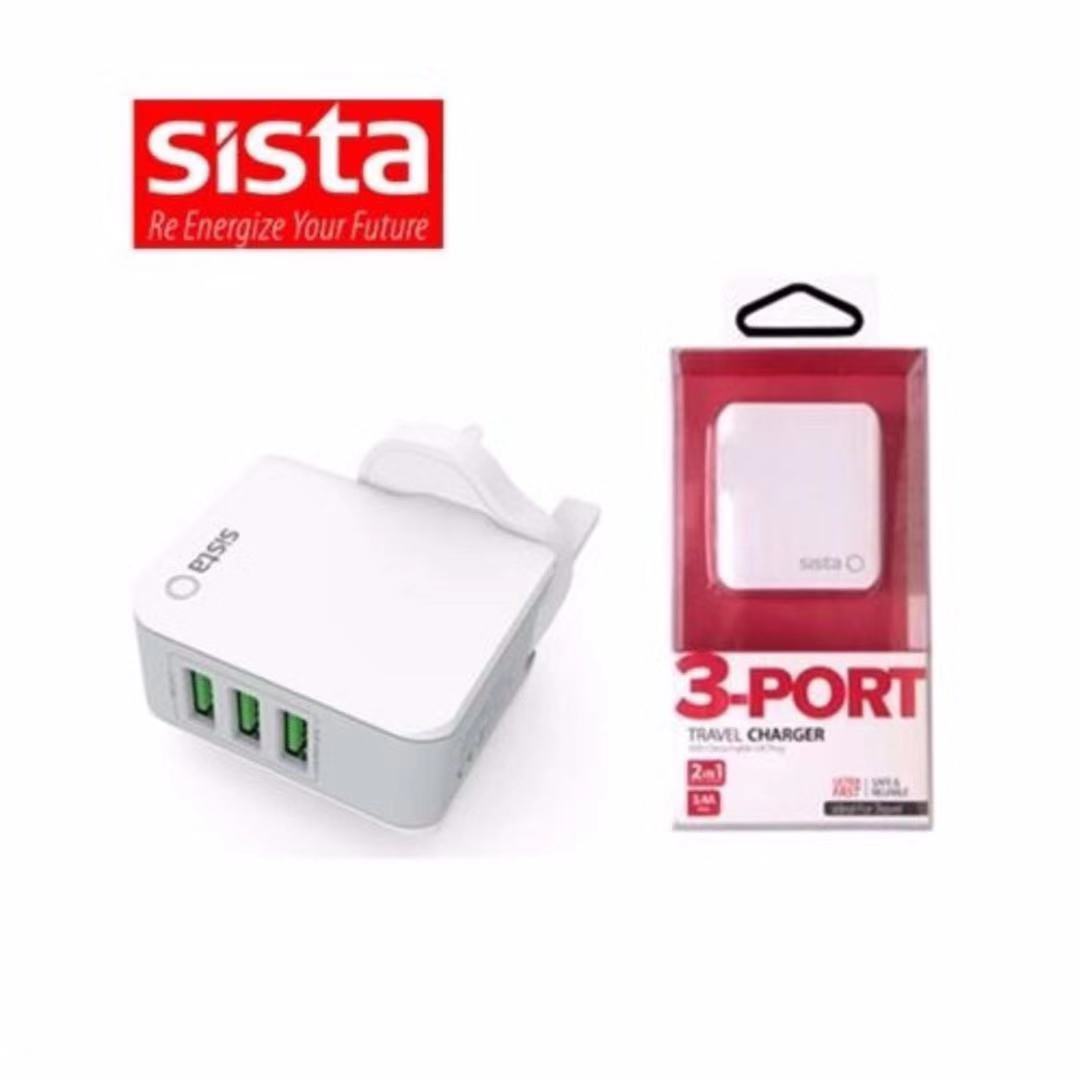 SISTA 3-PORT (3.4A) 2IN1 TRAVEL CHARGER WITH DETACHABLE UK PLUG (READY STOCK)